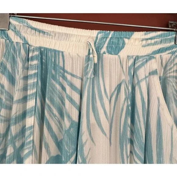 Salty Weekend Santorini Blue Uber White Tropical Beach Palazzo Pants Women's XL